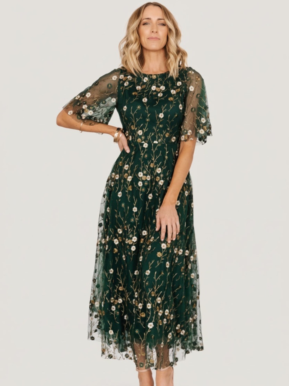 Baltic Born Arabella Embroidered Tulle Maxi Dress | Dark Green Floral Size XL
